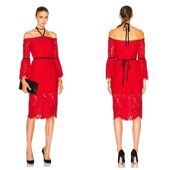 Alexis Red Lace Strapless Dress With Sleeves Small - Picture 2 of 11